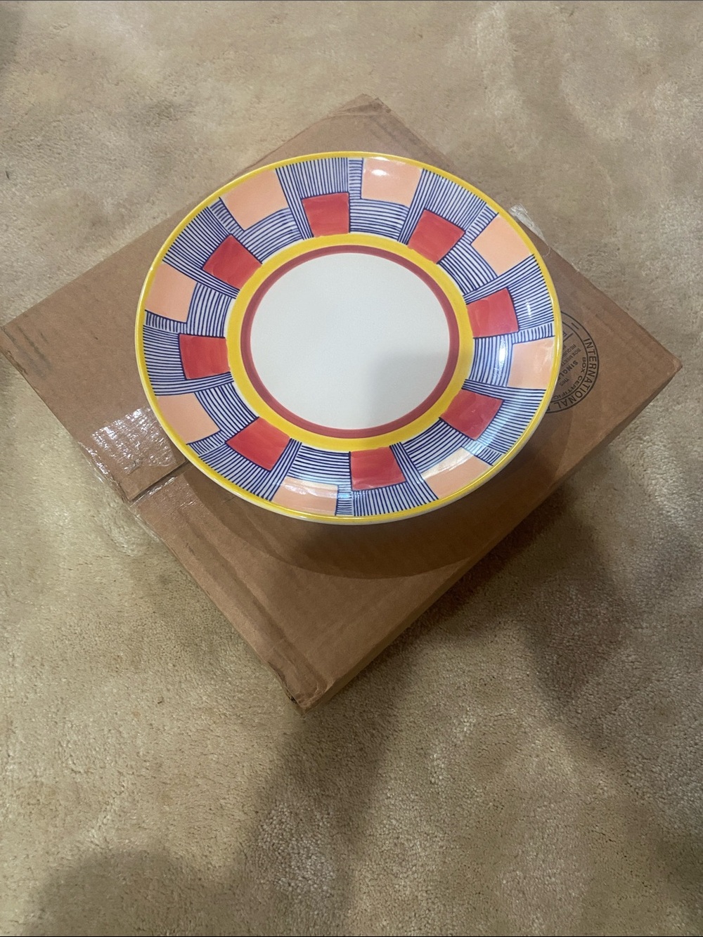 West Elm Ceramic Salad Plate in Yellow, Blue & Red
